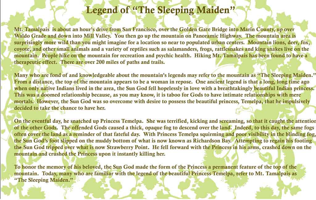 "The Sleeping Maiden" legend of Mt. Tamalpais